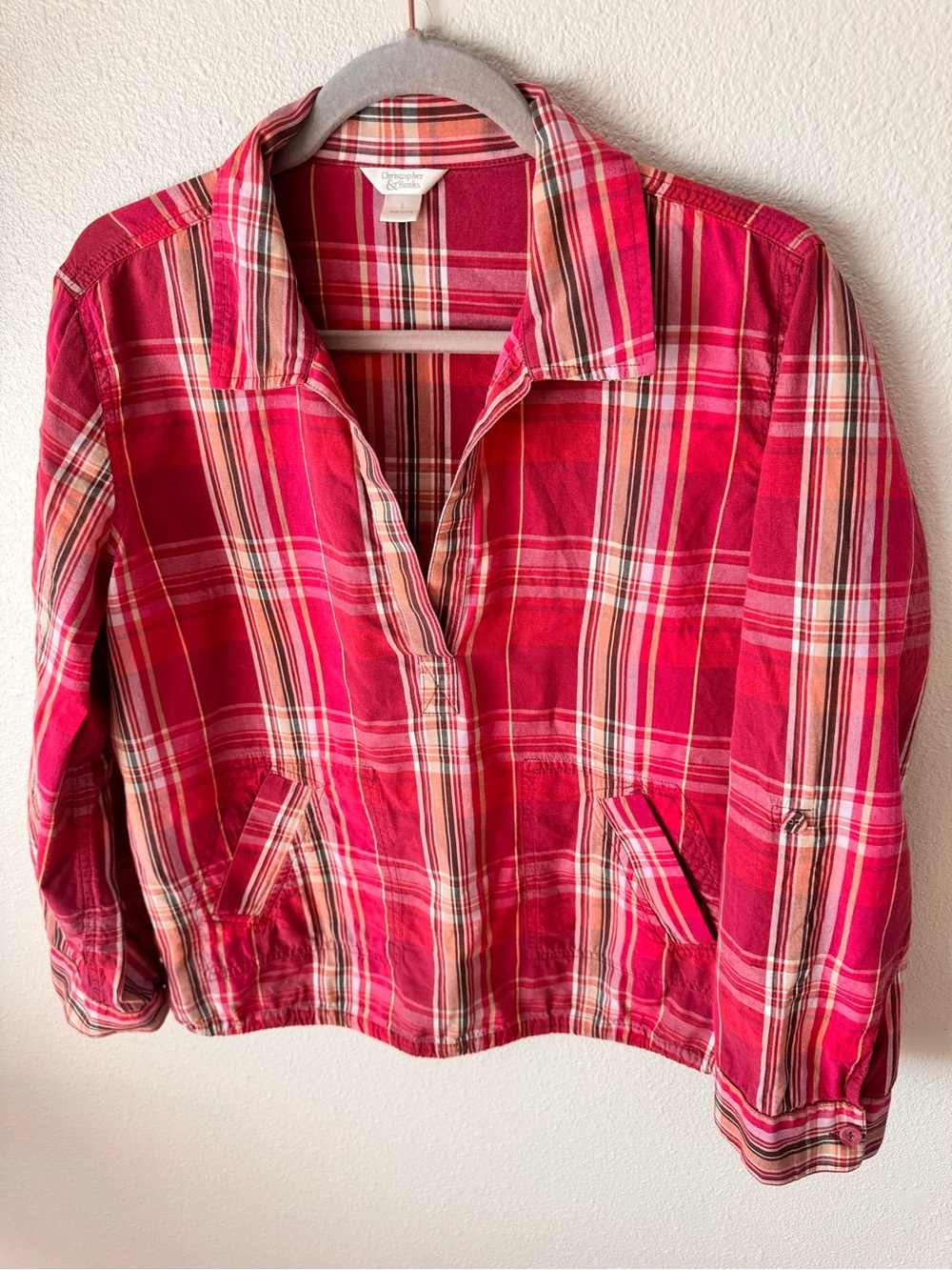 Retro Christopher & Banks Plaid Cinch Collared Jacket.